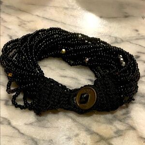 ☄️2 for $14 💫Black Seed Bead Hand Knitted Lace Antique Coin Button Bracelet